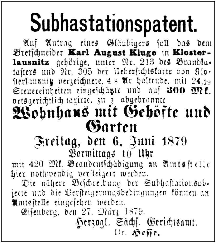 1879-03-27 Kl Versteigerung Klug